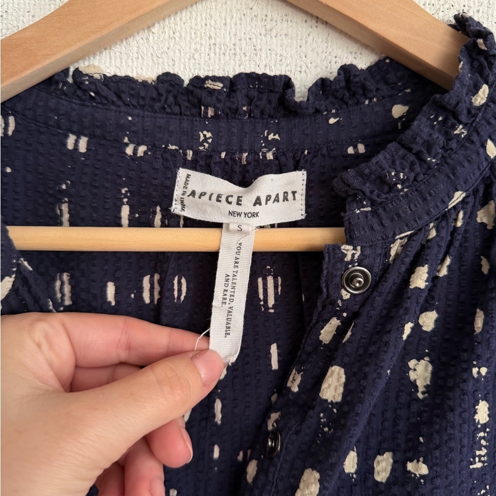 Apiece Apart Dark Blue and Cream Patterned Blouse - Picture 7 of 10